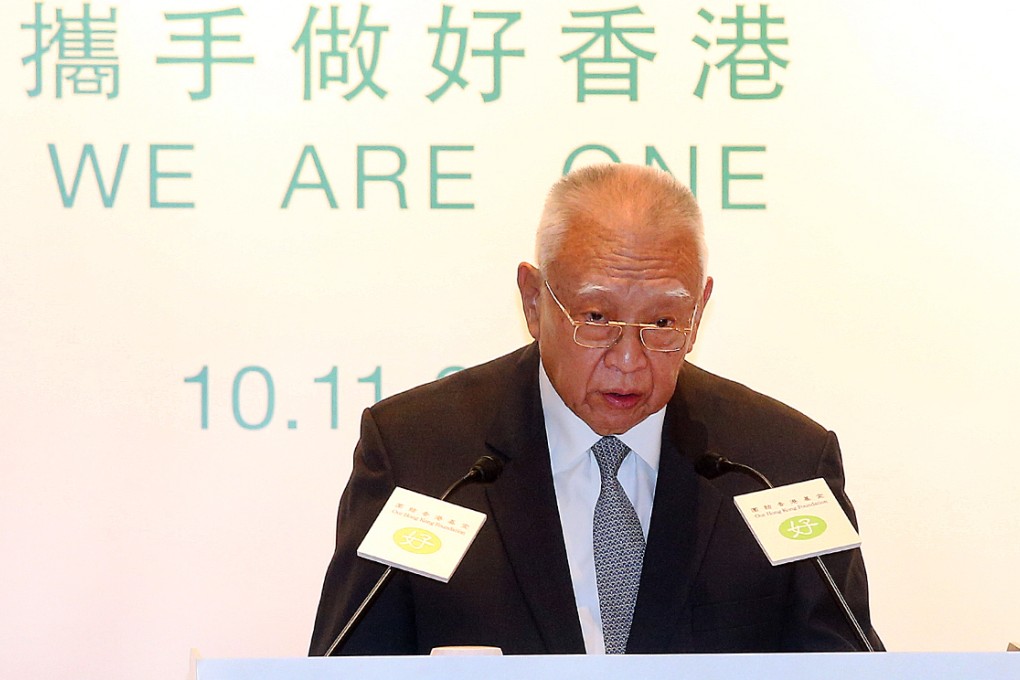 Tung Chee-hwa launches his think tank yesterday. He again urged Occupy Central protesters to end their campaign. Photo: K.Y. Cheng