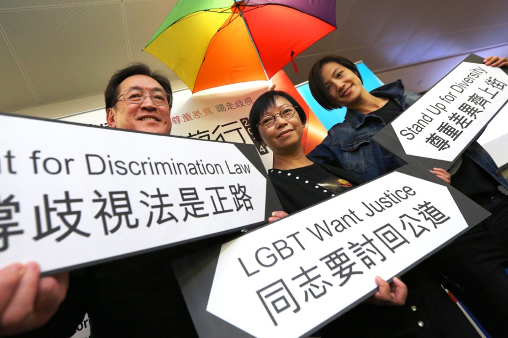 Hong Kong Pride Parade ambassadors for anti-discrimination: (from left) Dr York Chow, Cyd Ho and Denise Ho. Photo: Nora Tam