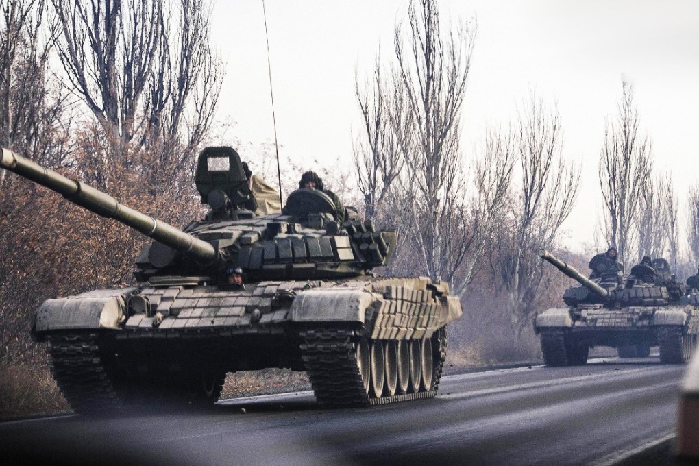 A column of tanks in separatist territory in eastern Ukraine. Photo: AFP