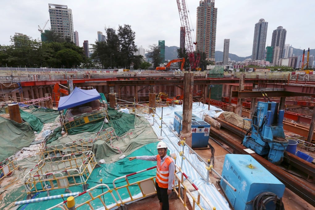 The To Kwa Wan MTR site where the discovery of relics - covered by canvas and the blue canopy - has led to delay. Photo: Nora Tam