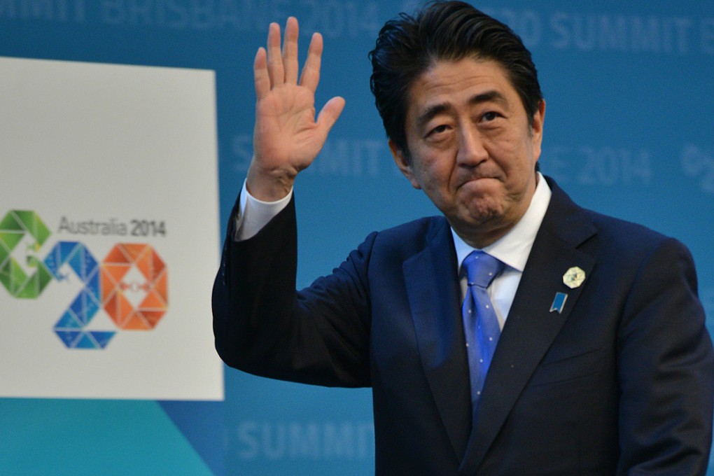 Japanese Prime Minister Shinzo Abe at the G20 Summit in Brisbane on
Saturday. Photo: AFP