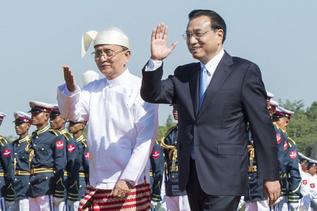Myanmar's Thein Sein with Li Keqiang yesterday. Photo: Xinhua
