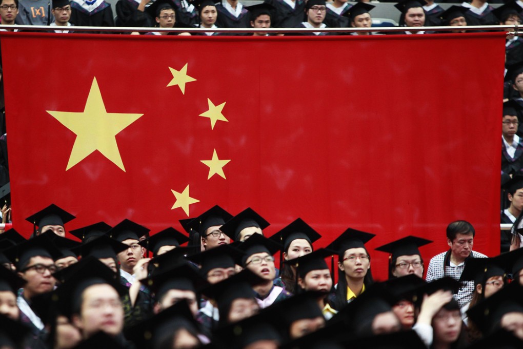 Graduates set next to Chinese flag during graduation ceremony at Fudan University in Shanghai. Photo: Reuters