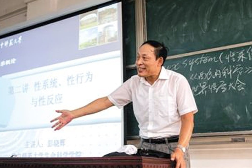 Sexologist Peng Xiaohui was slapped and had what was suspected to be faeces thrown at him while he was giving a speech at the Guangzhou Sex Culture Festival. Photo: SCMP PIctures