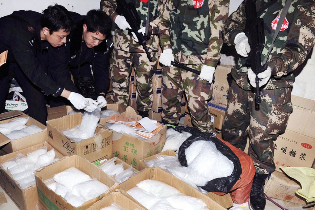 Police display the huge seizure of drugs at Boshe village, Guangdong. Photo: Reuters
