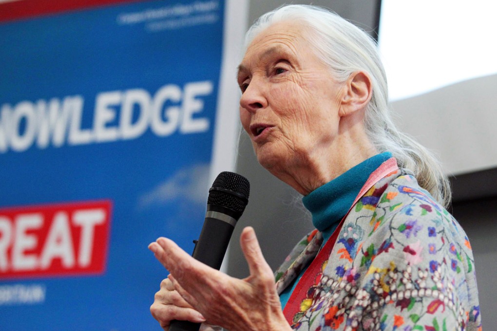 Jane Goodall speaks at the British Council. The primatologist criticised Ocean Park and the Zoological and Botanical Gardens. Photo: Bruce Yan