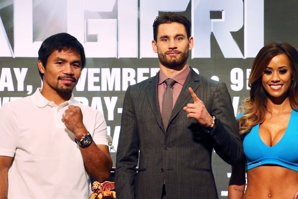 Manny Pacquiao and Chris Algieri promote their bout in Macau. Photo: Unus Alladin