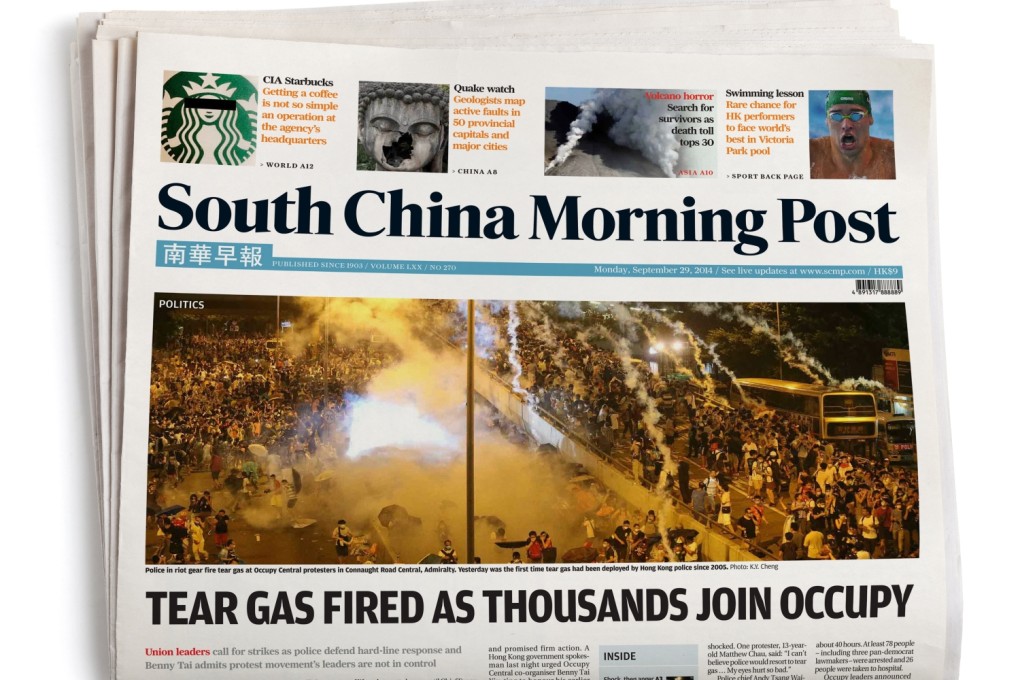 SCMP front page on September 29, 2014.