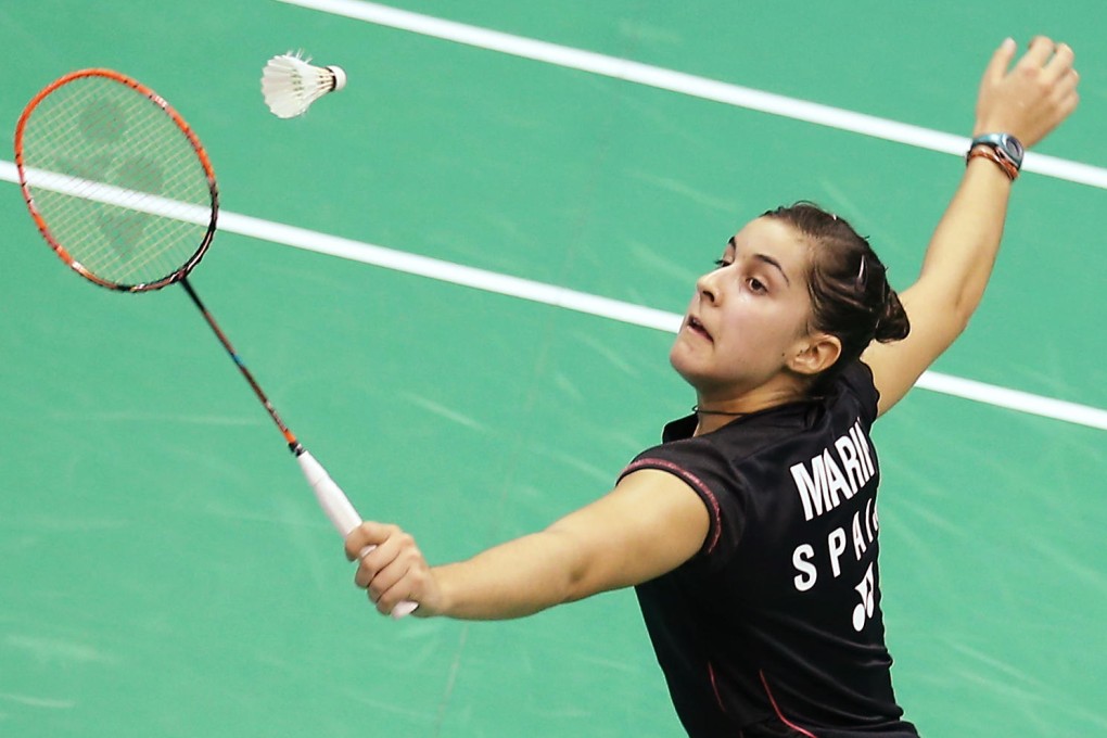 World champion Carolina Marin of Spain on her way to victory over Malaysian Tee Jing Yi at the Coliseum yesterday. Photos: K.Y. Cheng