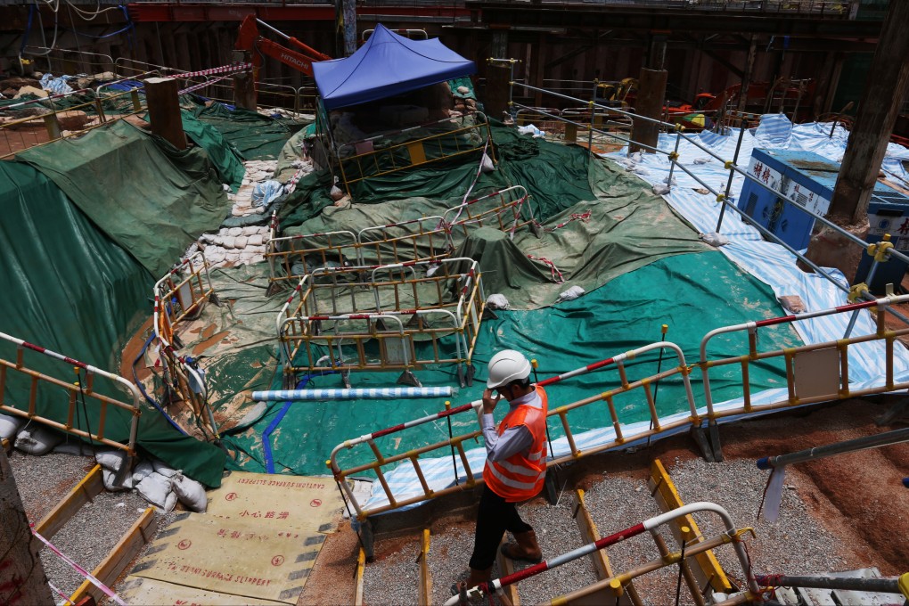 The Shatin-Central link To Kwa Wan MTR site where construction work is suspended due to unearthed ancient relics (sheltered by blue tent in the picture).
