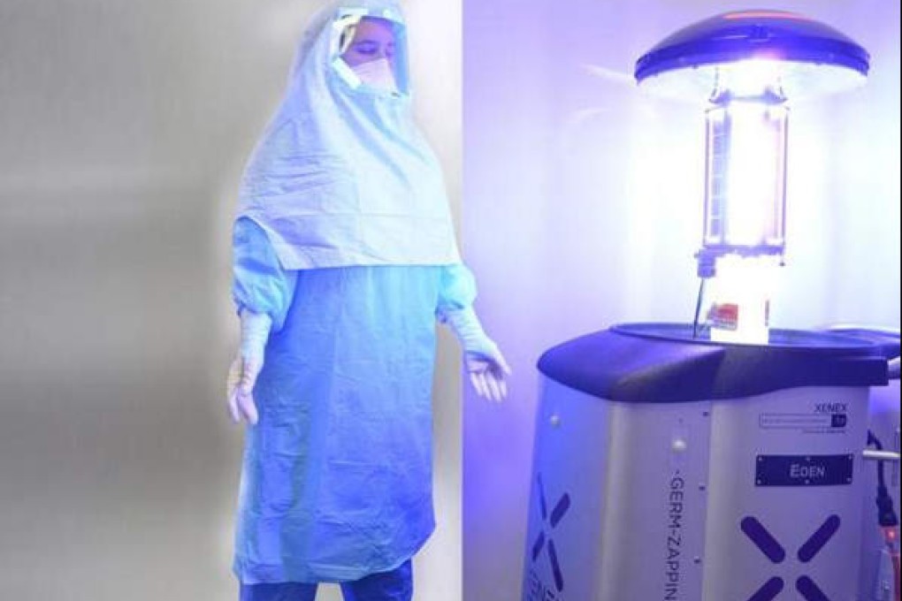 The robot uses ultraviolet rays to kill dangerous pathogens