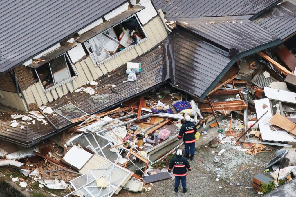 Collapsed houses in Hakuba village yesterday. Photo: Kyodo
