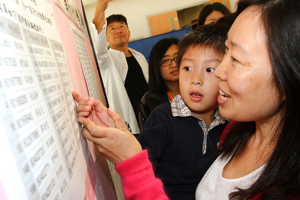 Parents check the discretionary place allocation results at Wai Chow Public School. Photo: Edward Wong