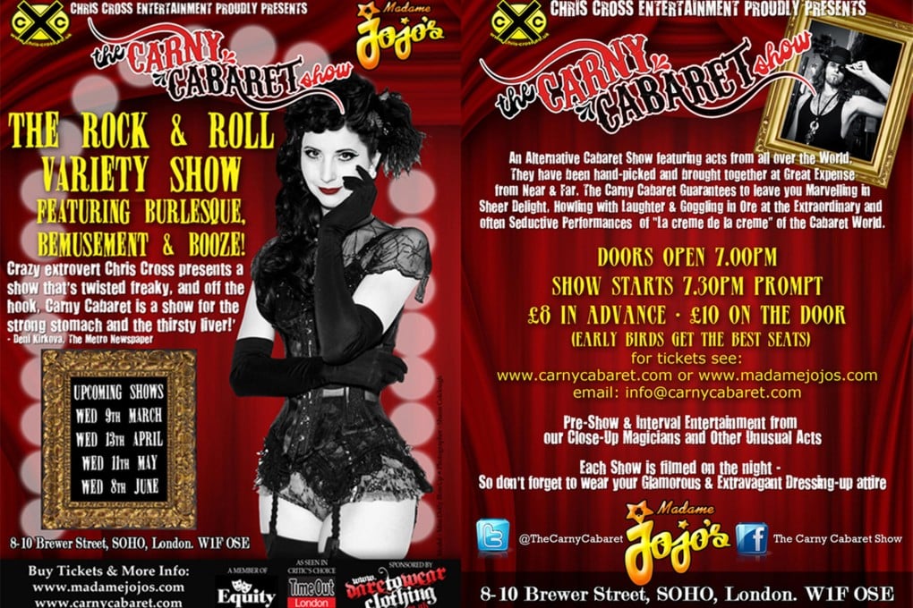 A flyer promotes a performance at Madam Jojo's. Photo: SCMP