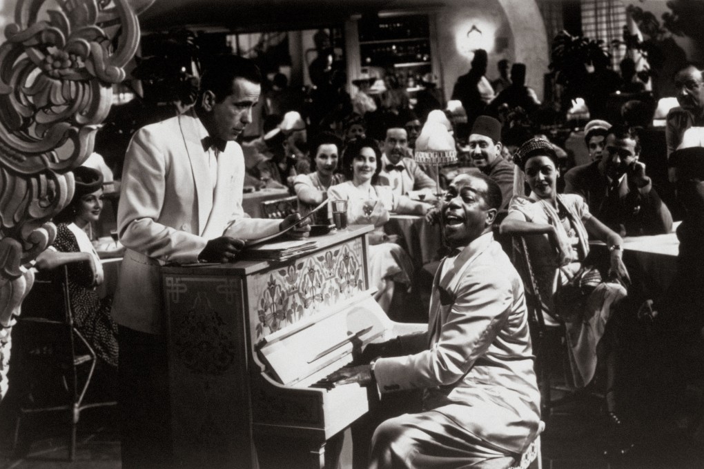 The piano shown in a scene from the 1942 film, Casablanca, starring Humphrey Bogart (left) and Dooley Wilson. Photo: Warner Bros