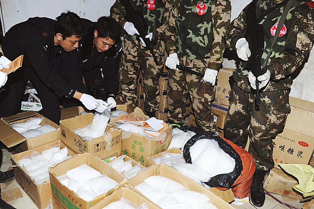 Police display the huge seizure of drugs at Boshe village, Guangdong, on December 29 last year. Photo: Reuters