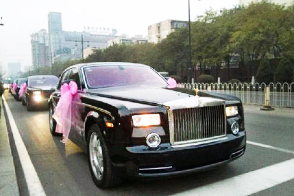 A photograph posted online of some of the Rolls-Royce Phantoms taking guests to the banquet after the wedding in Tangshan, Hebei province, last Sunday. Photo: Weibo
