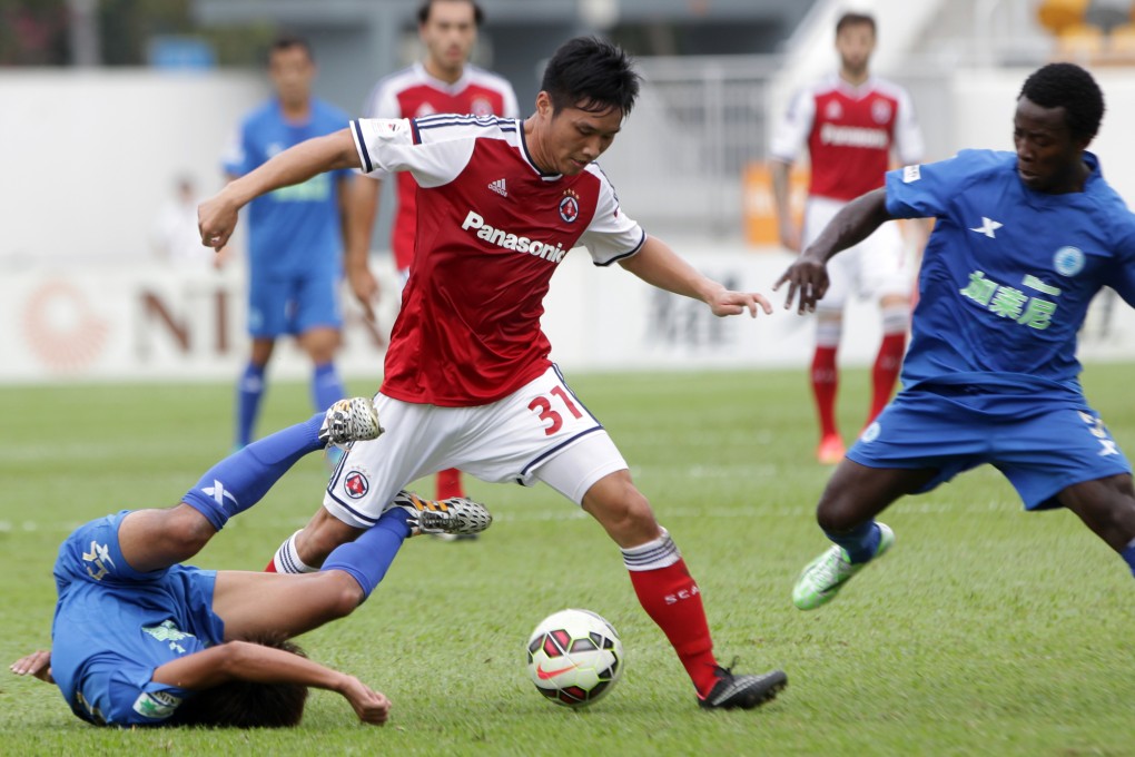 South China's Michael Cheng Lai-hin leaves Rangers' Lau Nim-yat stranded in their Canbo Senior Shield clash. Photos: Dickson Lee