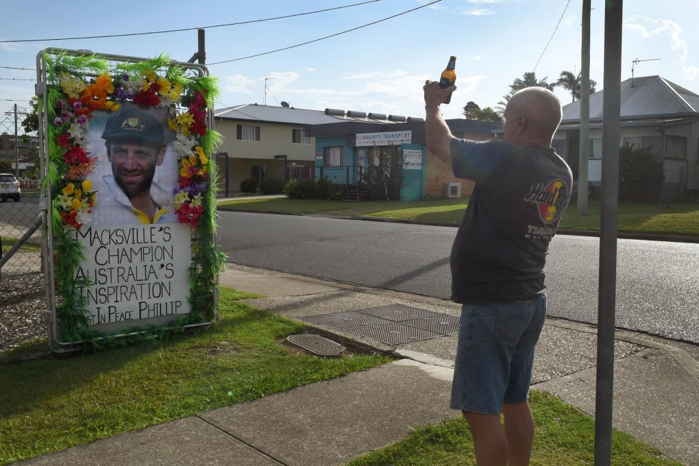 A very Aussie tribute to Phillip Hughes who grew up in the small coastal New South Wales town of Macksville, where his funeral will be held on Wednesday. Photo: AFP