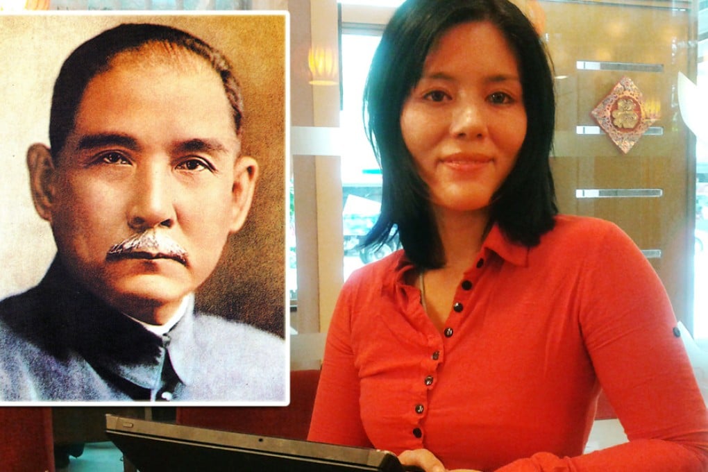 Wang Xueli, of Chongqing, an advocate of the "Three Principles of the People" of Sun Yat-sen (inset), attended an election observation tour in Taiwan last weekend. Photo: Fanny Fung