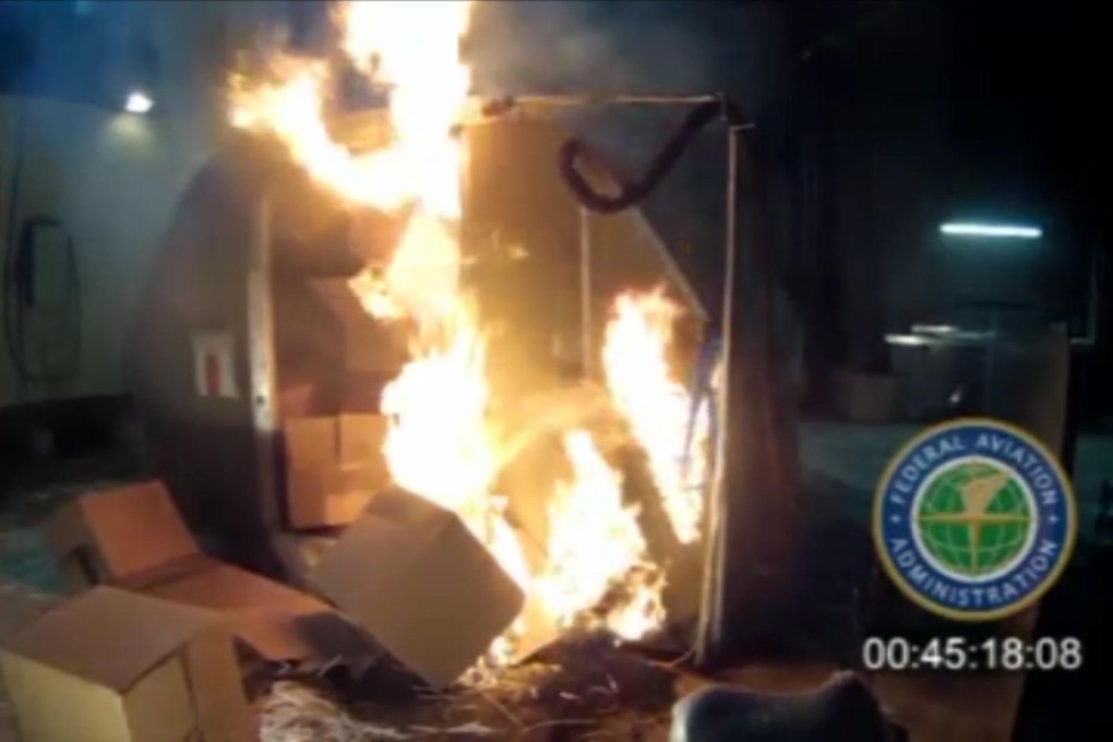 A video still from one of the FAA's battery tests. Photo: AP