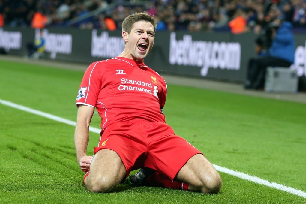 Liverpool's Steven Gerrard celebrates against Leicester. Photo: EPA