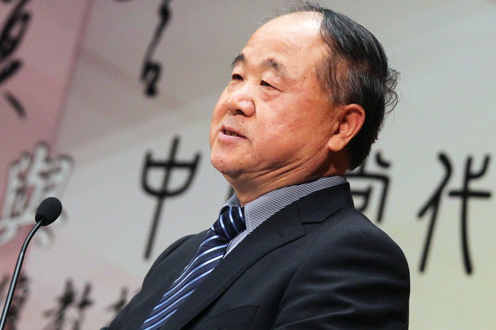 Nobel laureate Guan Moye, better known by his pen name Mo Yan, gives a lecture at Open University yesterday. Photo: May Tse