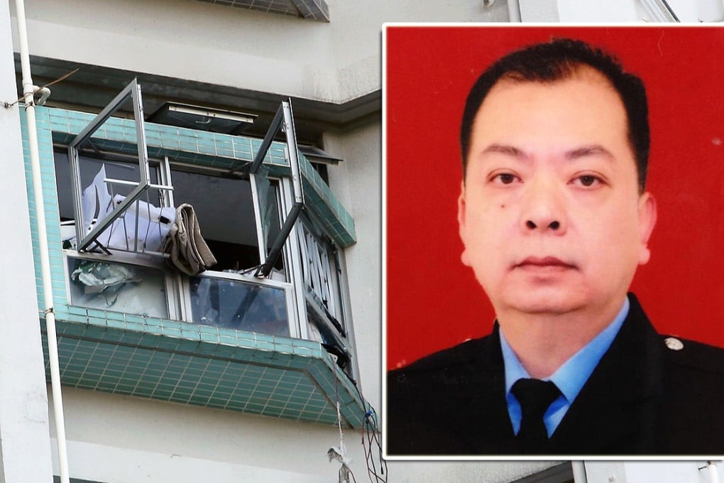 Principal fireman Leung Kwok-kei (inset) and the scene at Mei Ying House in Shek Kip Mei after the gas explosion. Photo: Sam Tsang