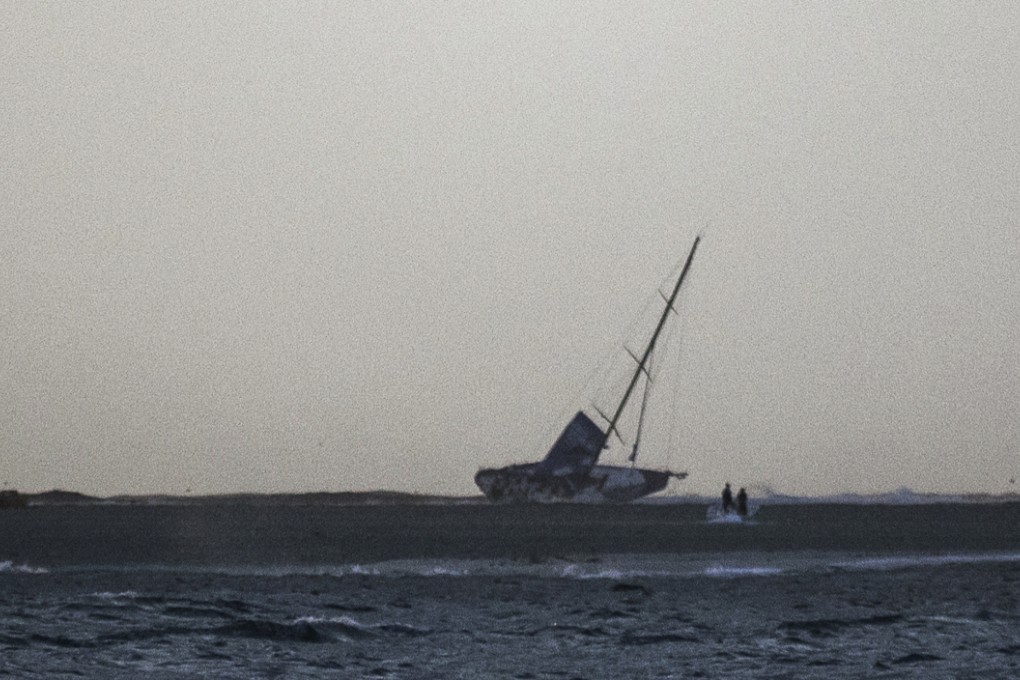 The Vestas Wind where it ran aground at the Cargados Carjos Shoals off Mauritius in the Indian Ocean. Photo: AP