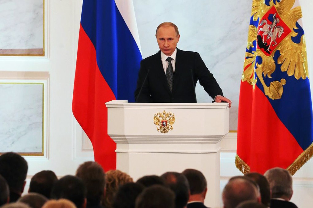 Russian President Vladimir Putin yesterday robustly defended his foreign policy but poorer Russian s are feeling the economic consequences. Photo: EPA