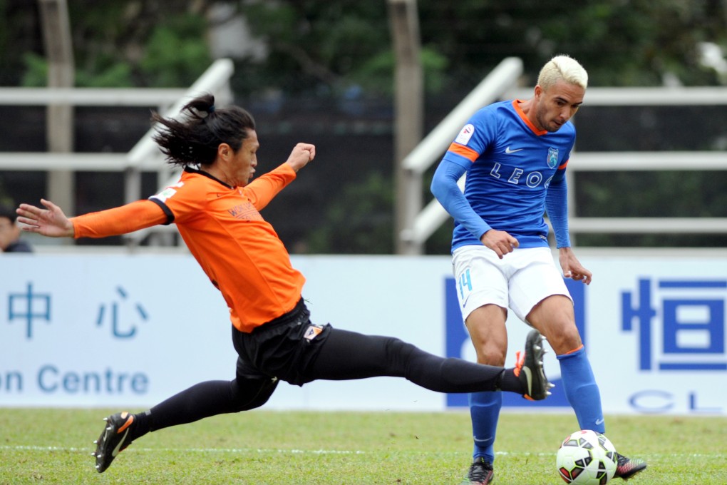 Fernando Pedreira scores for YFCMD against I-Sky Yuen Long.  Photo: Xinhua