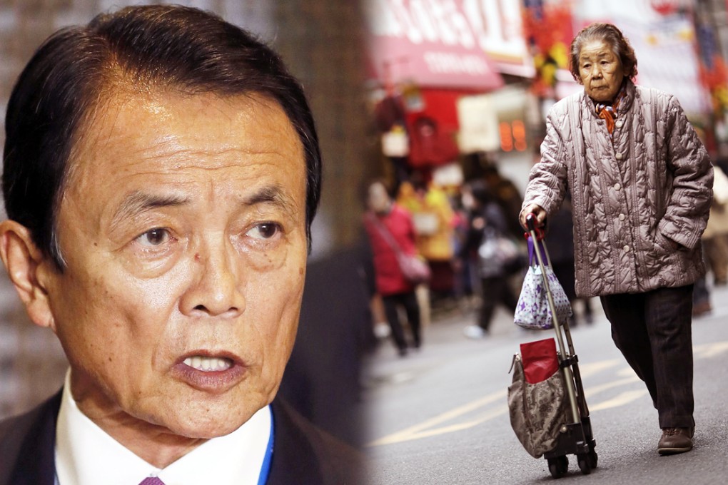 Japanese Finance Minister Taro Aso said pensioners were not to blame for the spiralling social welfare costs of a rapidly ageing society. Photos: Kyodo, AP