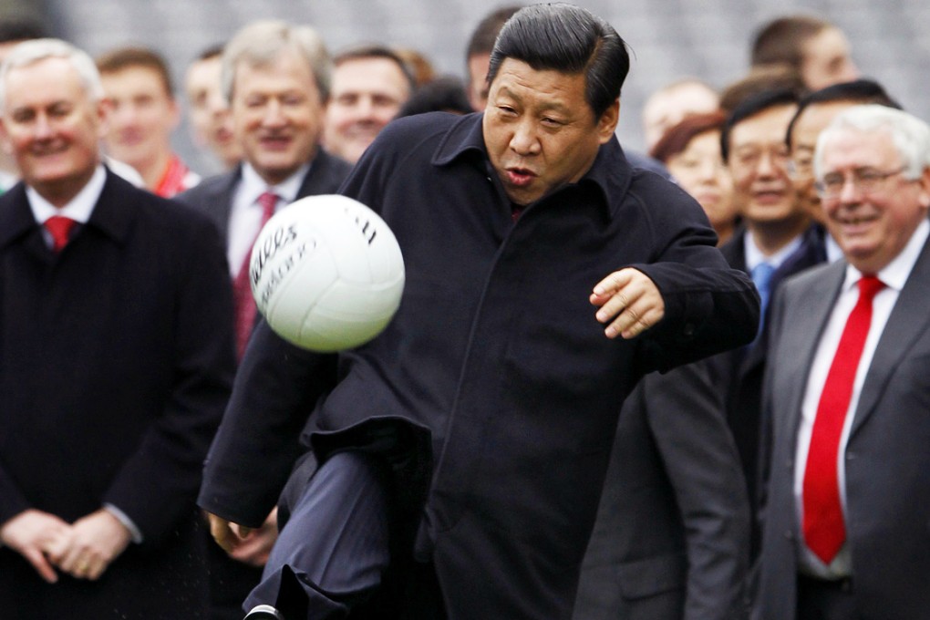 Xi Jinping, then China's vice-president, kicks a football during a 2012 visit to Croke Park in Dublin, Ireland. Photo: Reuters