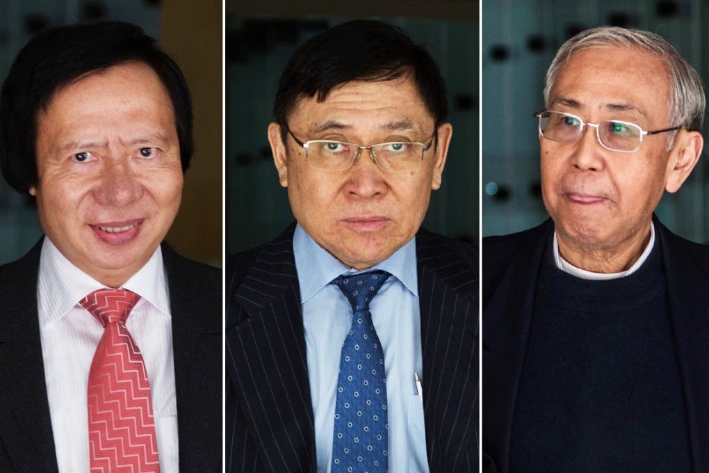 (From left) Thomas Kwok, Raymond Kwok and Rafael Hui arrive at the High Court on Tuesday.