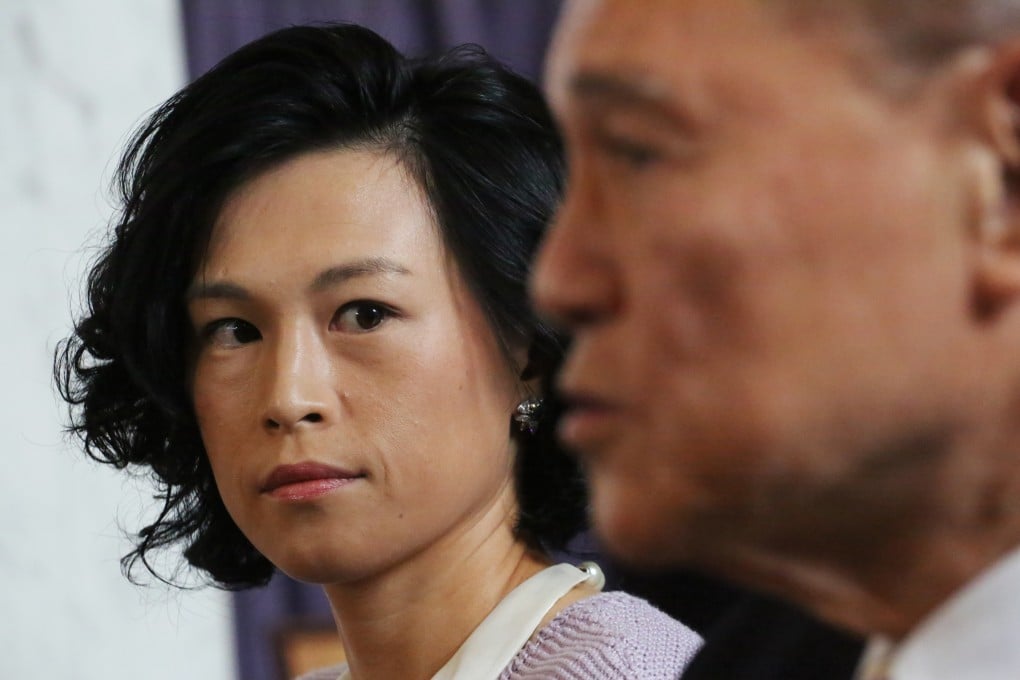 Cheuk Nang executive director Gigi Chao, left, and chairman Cecil Chao Sze-tsung, right, at a press conference in Hong Kong on August 5, 2014. Photo: Felix Wong