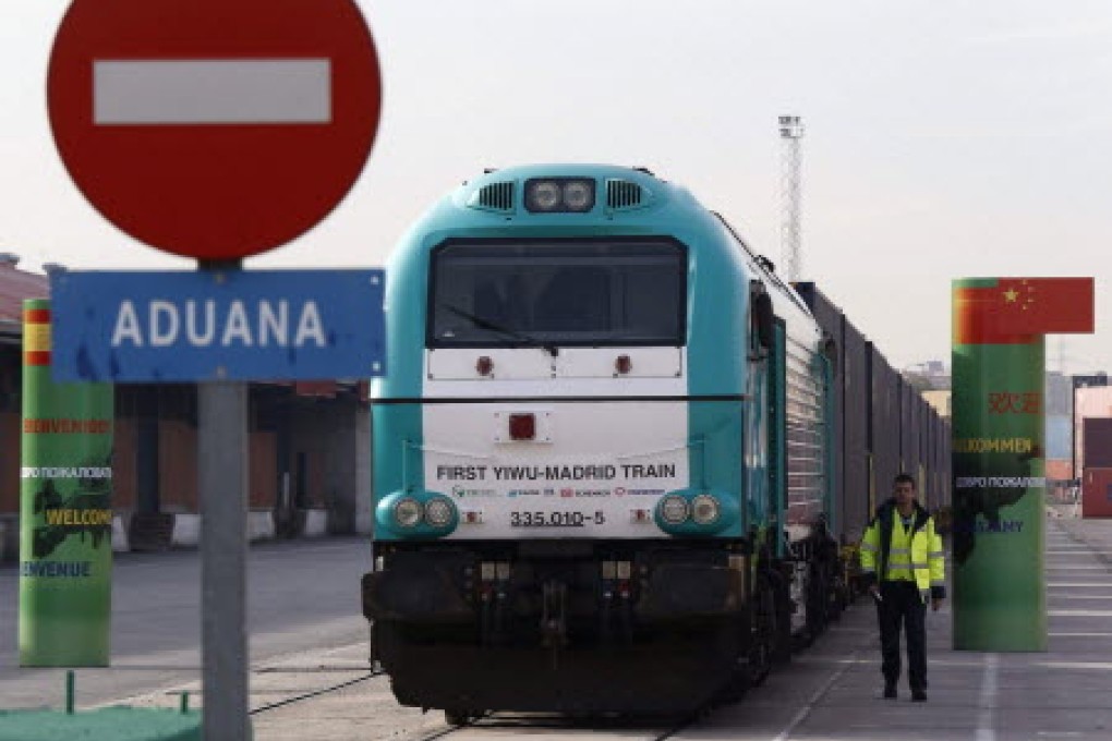 The first direct freight train between China and Spain arrived at the Mendez Alvaro logistics centre in Madrid on Tuesday. Photo: EPA