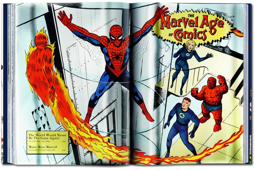 The lavishly illustrated 75 Years of Marvel (bottom right) charts the growth of the comics titan founded by Martin Goodman. Above: Spider-Man with the Fantastic Four.