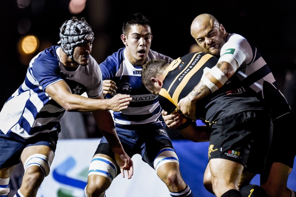 Prop Daniel Barlow and his valiant USRC Tigers team-mates couldn’t find a way past Natixis HKFC in the Hong Kong Premiership on Saturday. Photos: HKRFU