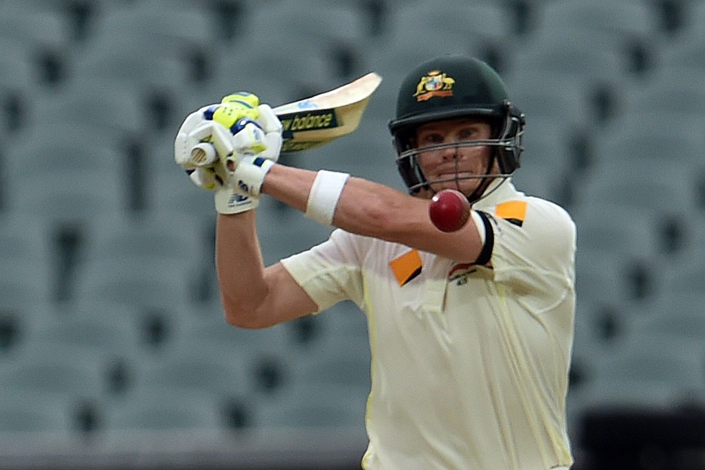 Australia batsman Steve Smith plays a shot for a boundary off India's pacer Varun Aaron (not pictured) at the Adelaide Oval. Photo: AFP