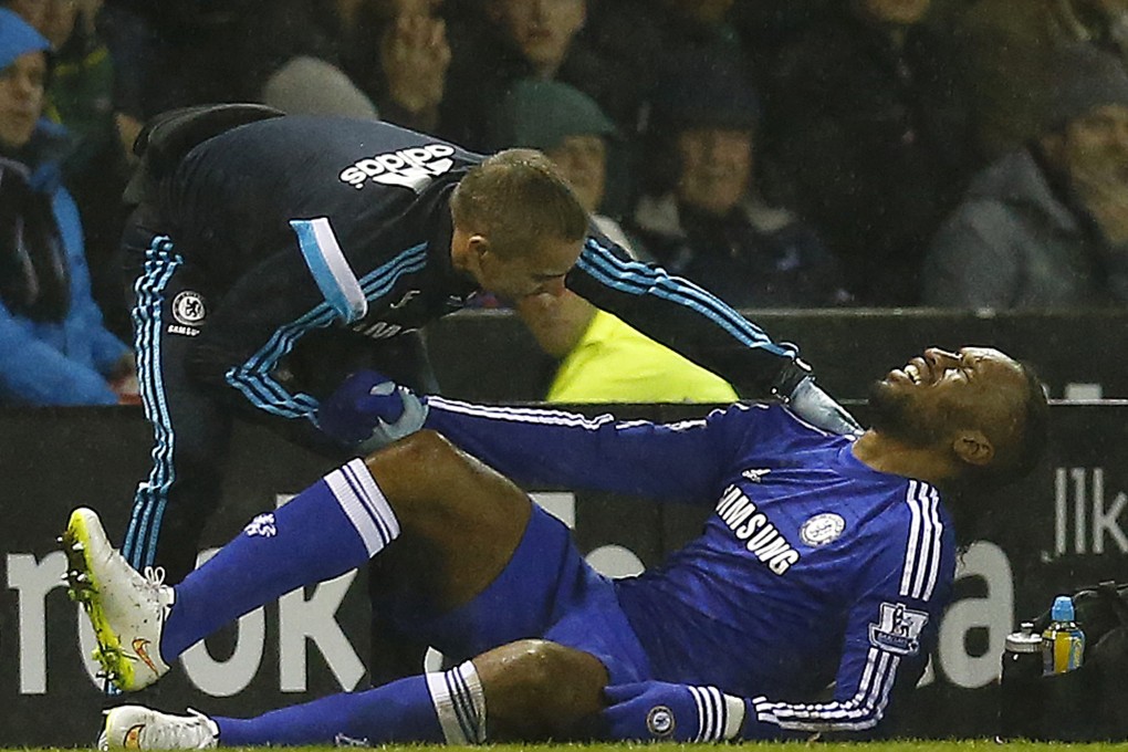 Didier Drogba reacts to an injury in Chelsea's  League Cup clash with  Derby County. Photo: Reuters
