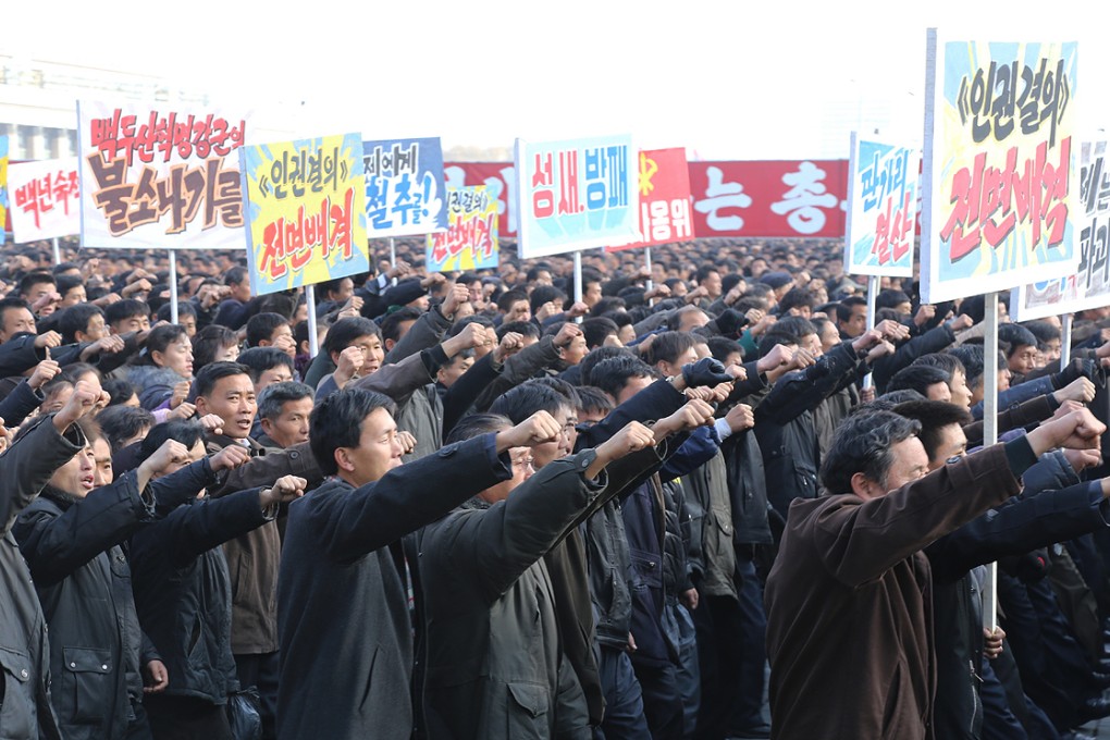 North Koreans attend a demonstration against a UN human rights resolution at Kim Il-sung Square in Pyongyang on November 25. Photo: Xinhua