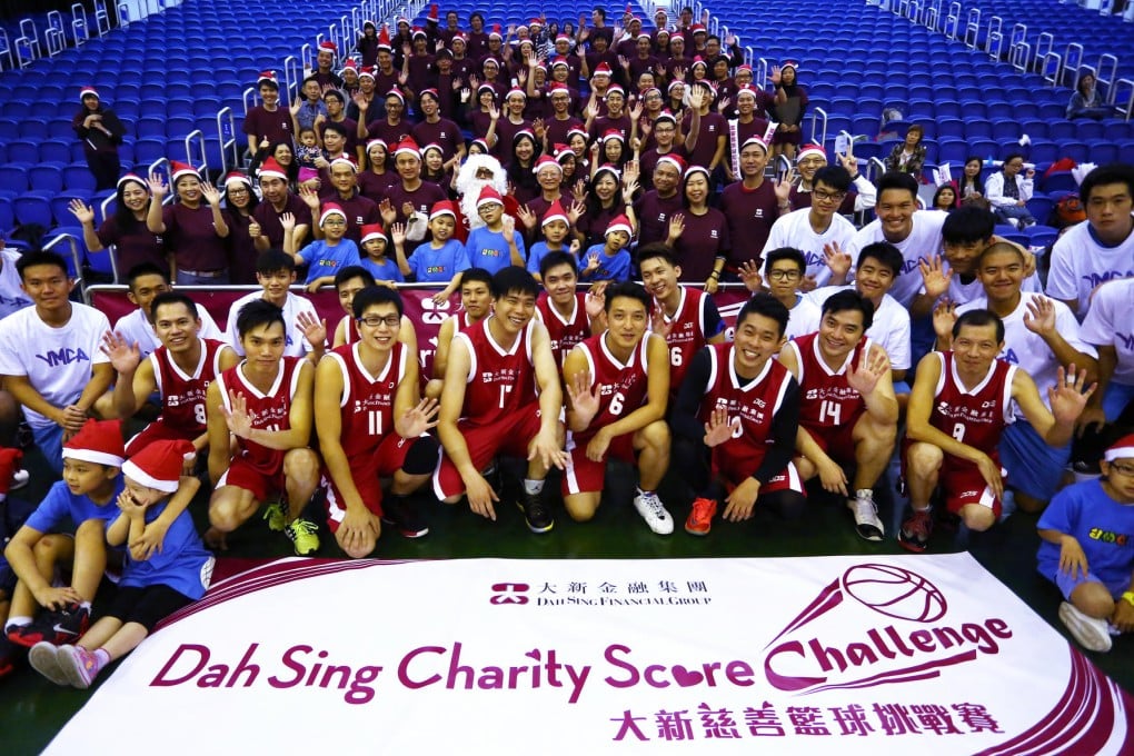 Basketball enthusiasts who raised funds by taking part in the Dah Sing Charity Score Challenge at Southorn Stadium. Photo: Jonathan Wong