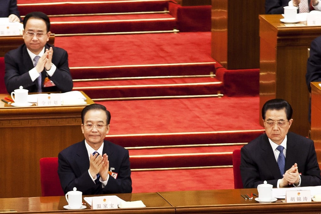 Ling pictured sitting behind former premier Wen Jiabao and ex-president Hu Jintao at the National People's Congress in 2012. Ling was an aide to the former head of state. Photo: AP
