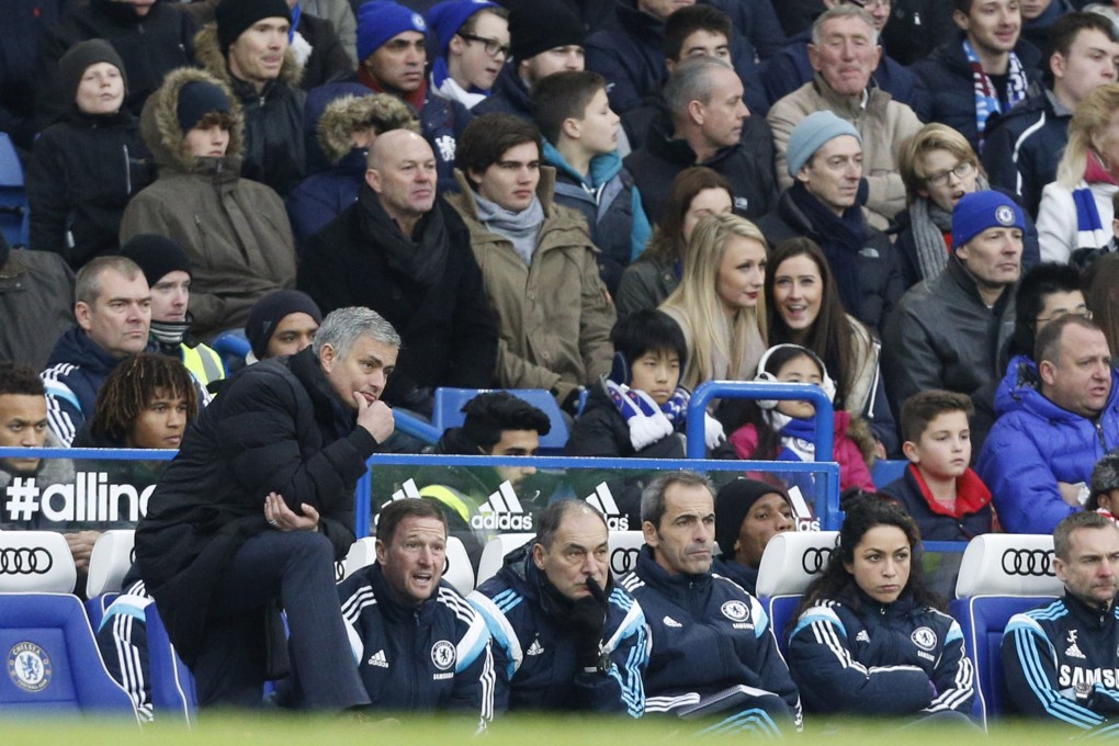 Jose Mourinho analyses his next move during the 2-0 win over West Ham at Stamford Bridge. Photo: AFP