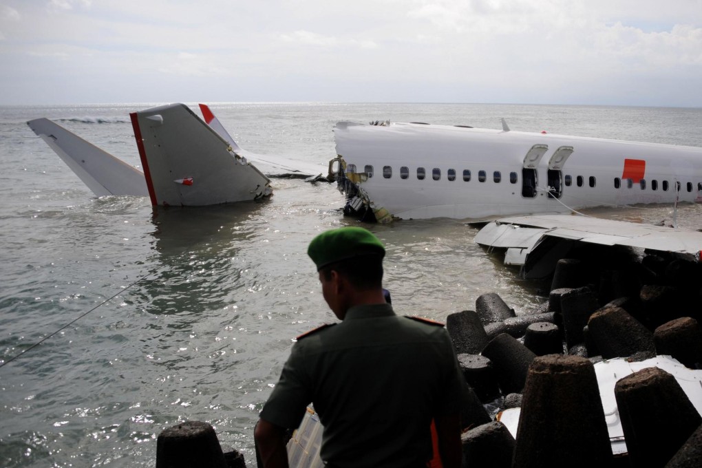 A Lion Air plane lies in water after crashing in Bali. Photo: AFP