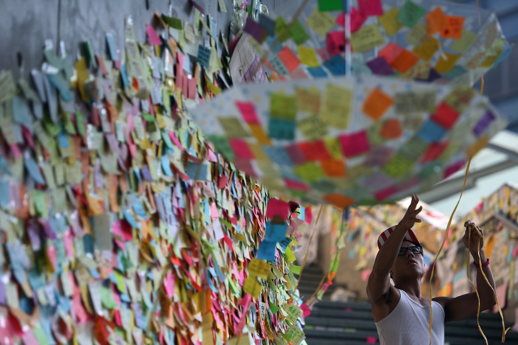 'Lennon Wall' in Admiralty, where a teenager who scribbled a flower on the wall has been taken into care. Photo: Nora Tam/SCMP