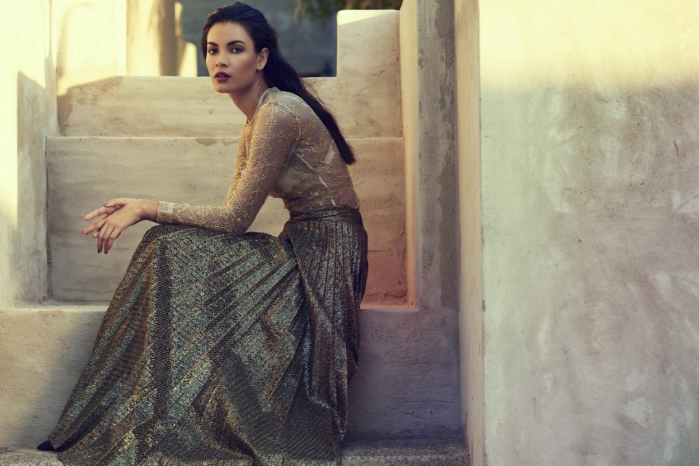 Embroidered top (HK$23,450) by Simone Rocha. Gold pleated skirt by Blumarine from Harvey Nichols (inquiries: 2801 5921). Bra (HK$1,700) by Eres.