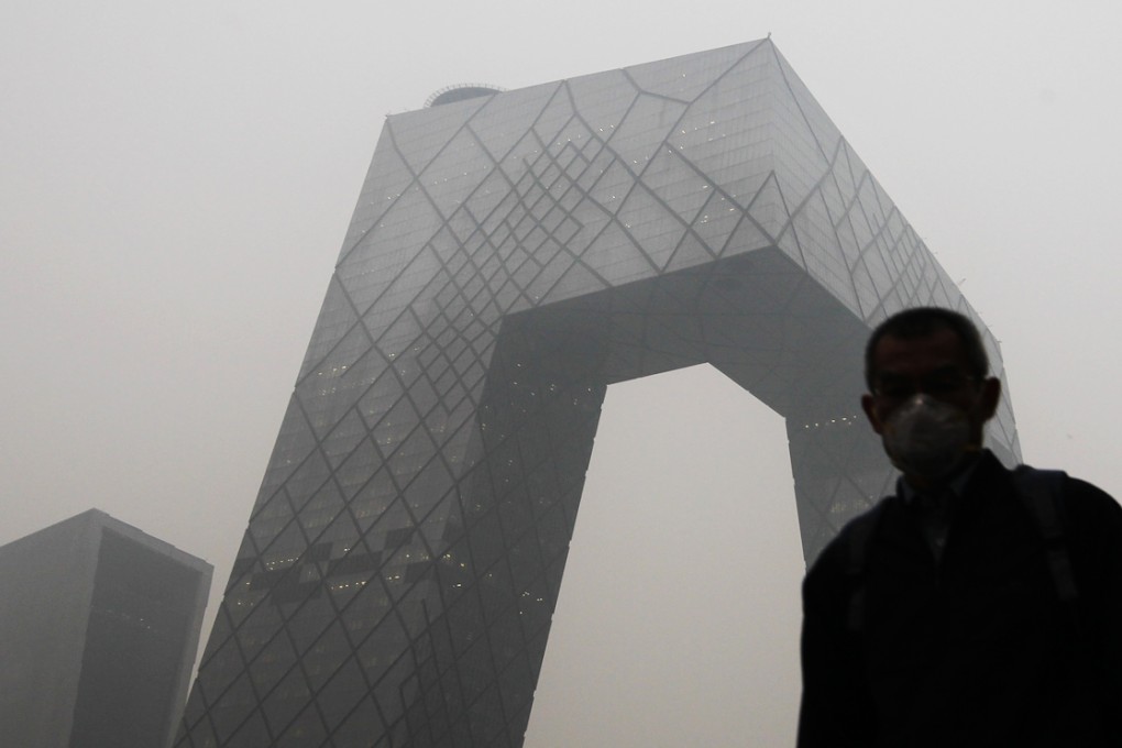 Heavy smog by the CCTV state television building in Beijing. Photo: SCMP Pictures