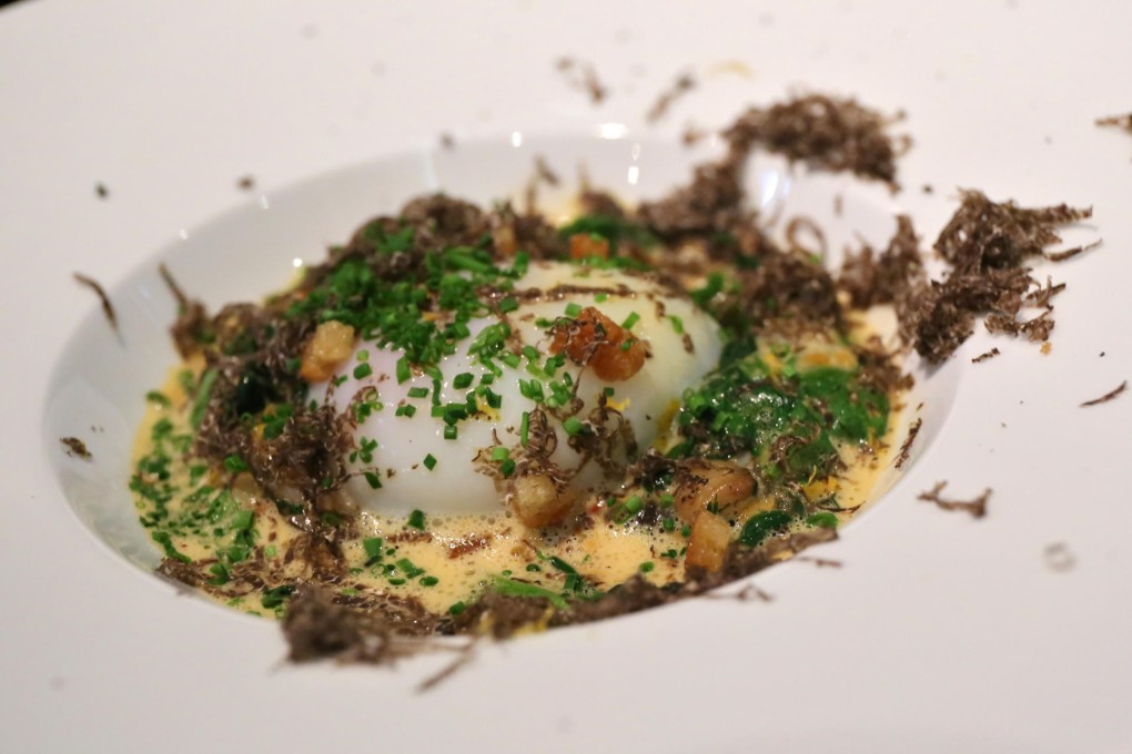 63-degree-Celsius eggs with sautéed mushrooms, bisque and yuzu