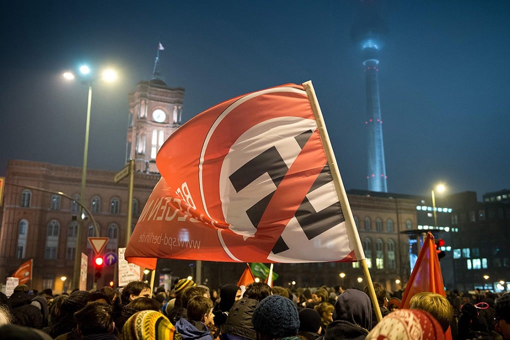 Protests take place in Berlin against the anti-Islam movement Pegida on Monday. Photo: EPA